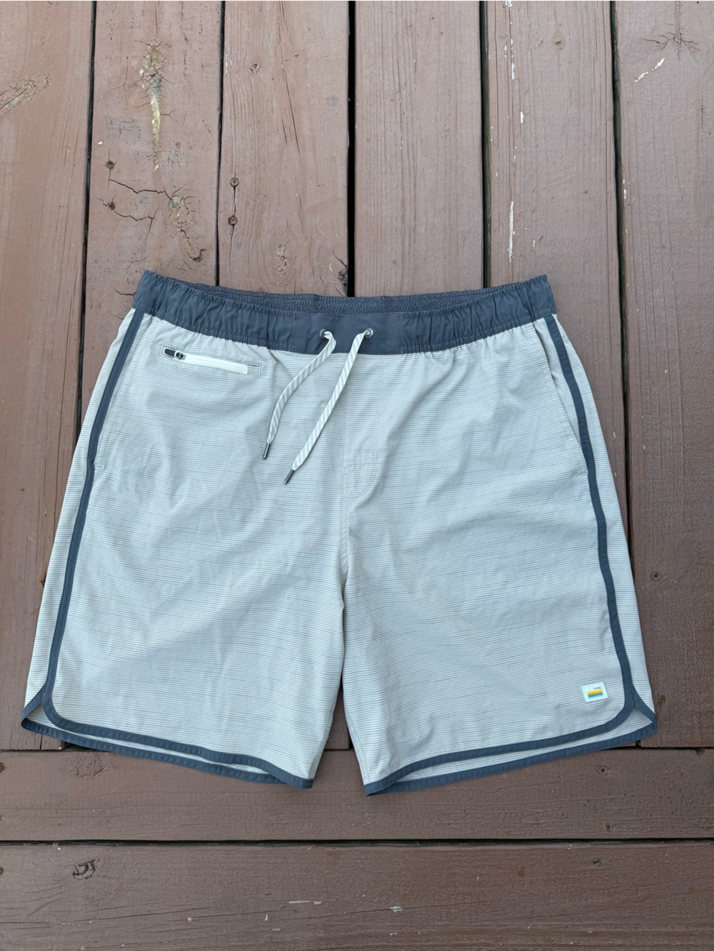 Vuori Light Gray Athletic Shorts with Dark Gray Trim